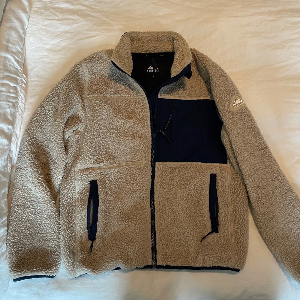 Penfield Navy and Beige Fleece Jacket